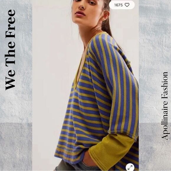 WE THE FREE MAIN SQUEEZE V NECK SWEATSHIRT IN BLUE GREEN MEDIUM NEW - Picture 4 of 6